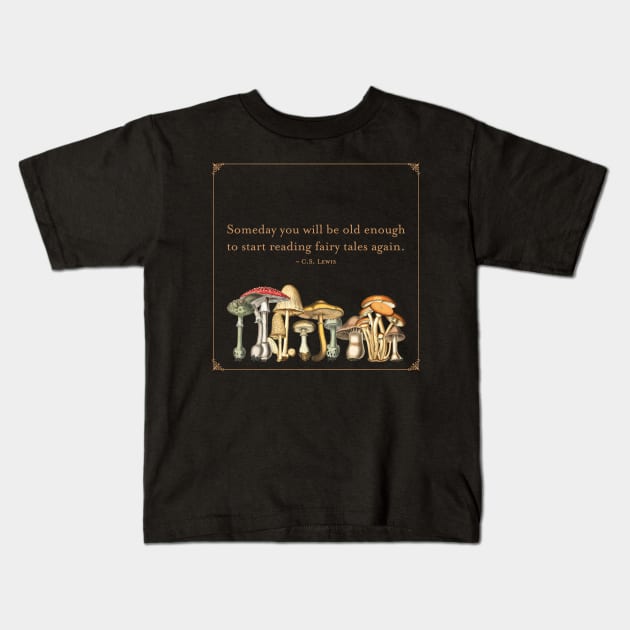 CS Lewis Fairy Tale Quote (gold) Kids T-Shirt by Epic Færytales